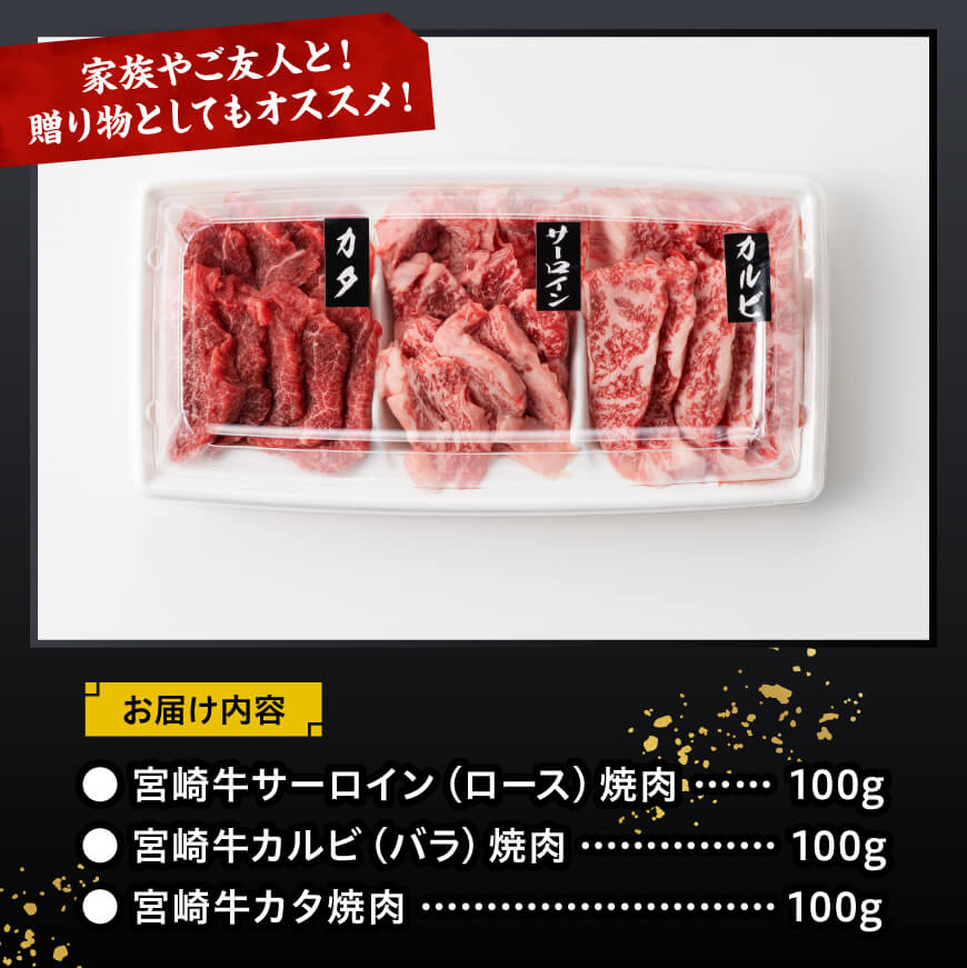 宮崎牛 焼肉 食べ比べ 3種盛 300g 【 肉 牛肉 国産 宮崎県産 黒毛和牛 和牛 焼肉 バーベキュー 】[D11416]