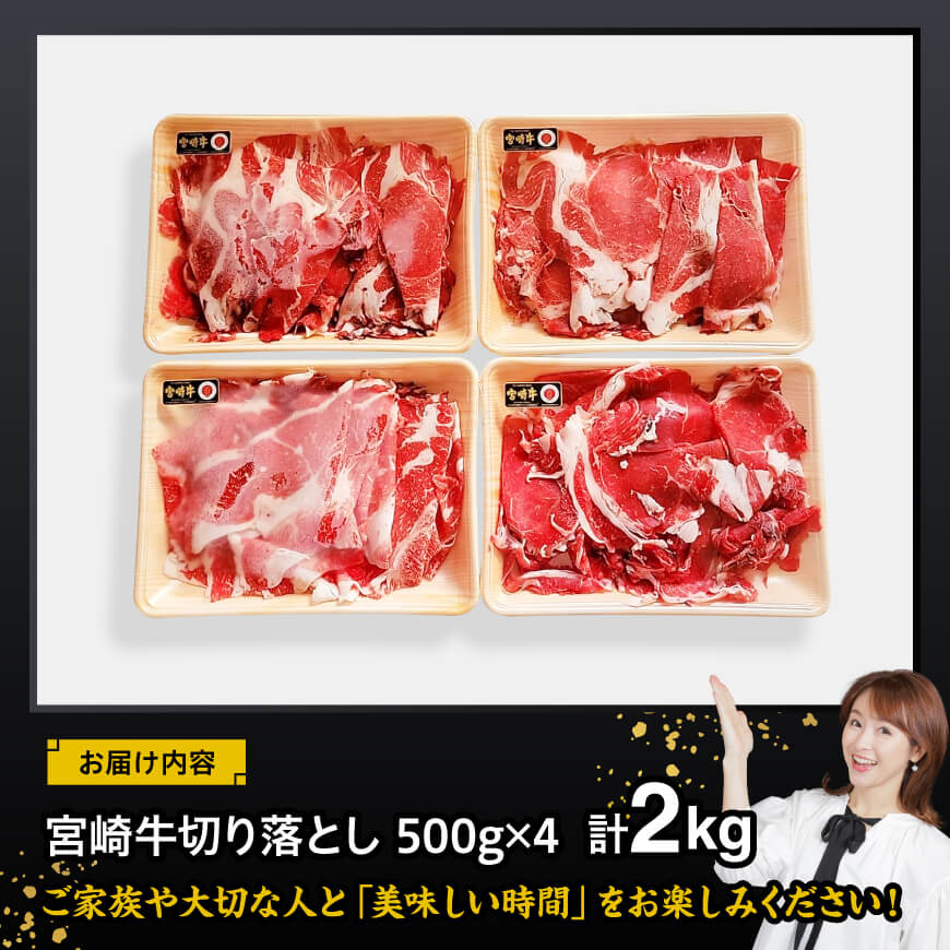 宮崎牛 切り落とし 2kg 【 肉 牛肉 国産 宮崎県産 黒毛和牛 切り落とし 】[D11423]