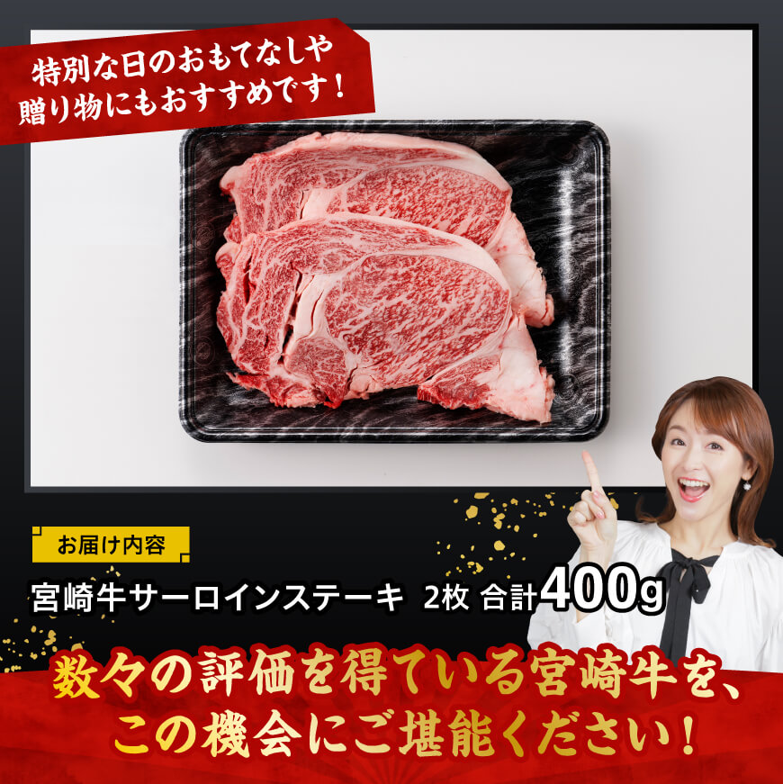 宮崎牛 サーロインステーキ 400g 【 肉 牛肉 国産 宮崎県産 黒毛和牛 サーロインステーキ 】[C11407]