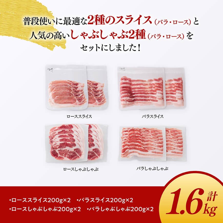 【豚肉】「まるみ豚」宮崎県産豚肉スライスしゃぶしゃぶセット計1.6㎏ 【肉 豚肉 すき焼き すきしゃぶ】 [D11508]