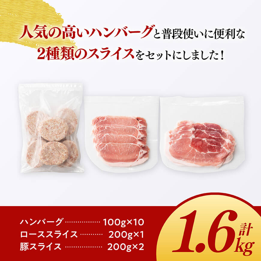 【豚肉】「まるみ豚」宮崎県産豚肉ハンバーグ・精肉セット計1.6kg 【肉 豚肉 ハンバーグ すき焼き しゃぶしゃぶ すきしゃぶ】 [D11511]
