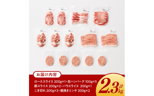 宮崎県産豚肉 「まるみ豚」 精肉&生ハンバーグセット計2.3kg 【 肉 豚肉 国産 ハンバーグ 小分け 弁当 おかず お手軽 真空パック バラ モモ ロース こま切れ スライス ミンチ 挽肉 九州産 宮崎県産 川南町産 送料無料 】[D11516]
