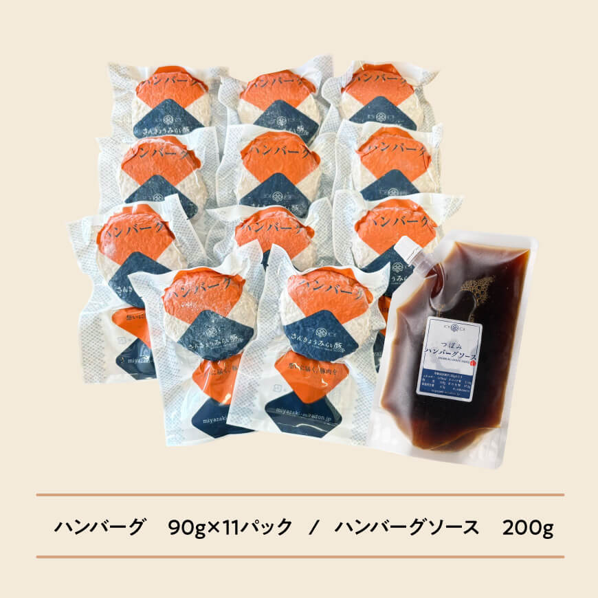 【令和8年3月発送】さんきょうみらい豚 ”ふんわりやわらか” ハンバーグセット(90g×11P、ソース200g付) 【 豚肉 国産 肉 豚 おかず 惣菜 ハンバーグ 】 [D00101r803] 【令和8年3月発送】