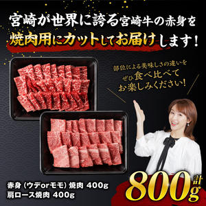 【令和8年2月発送】宮崎牛赤身霜降り焼肉2種 800g 【 肉 牛肉 国産 宮崎県産 宮崎牛 黒毛和牛 和牛 焼肉 BBQ 4等級 A4ランク 肩ロース ウデ モモ 】[E11124r802] 【令和8年2月発送】