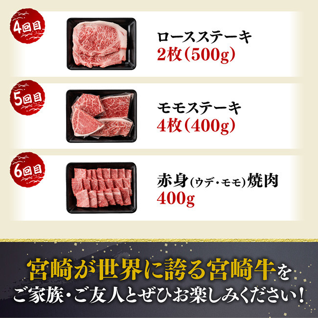 【6ヶ月定期便】宮崎牛定期便B（ ステーキ ・ 焼肉 ） 全6回　牛肉[E11134t6]