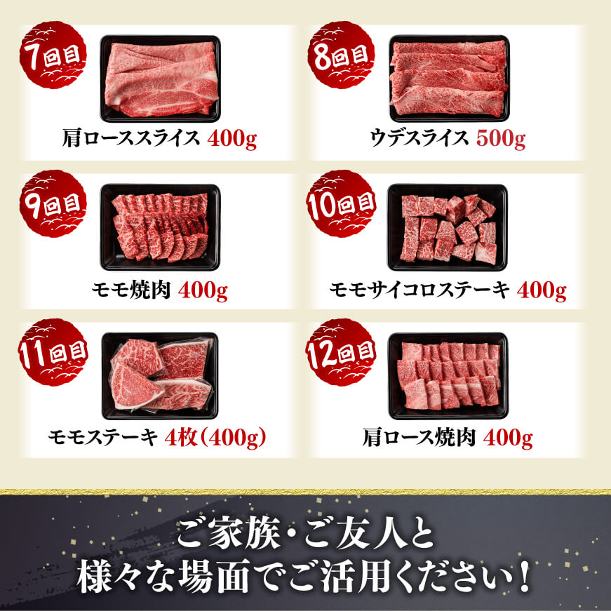 【12ヶ月定期便】宮崎牛定期便（すきしゃぶ・焼肉・ステーキ） 【肉 牛肉 スライス すき焼き しゃぶしゃぶ】 [E11136t12]