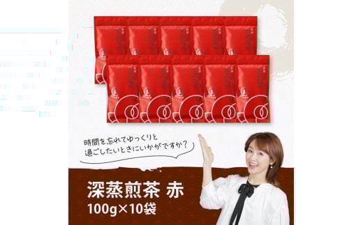 宮崎県産茶　深蒸煎茶（赤）100ｇ10袋セット 【 九州産 宮崎県産 川南町産 茶 お茶 国産茶 飲料 日本茶 飲みやすい 使いやすい 】[C08701]