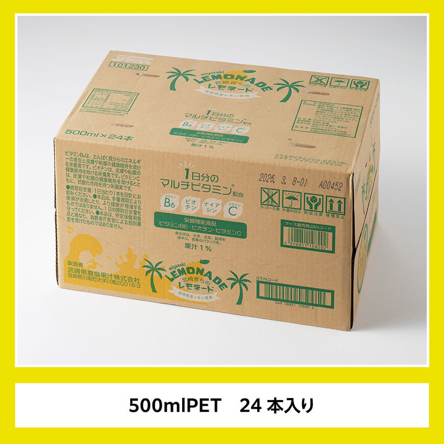 サンA宮崎育ちのレモネード500mlＰＥＴ　24本入り【飲料 栄養機能食品 レモン 檸檬 マルチビタミン配合 PET セット ジュース 長期保存 備蓄 送料無料】[C03015]