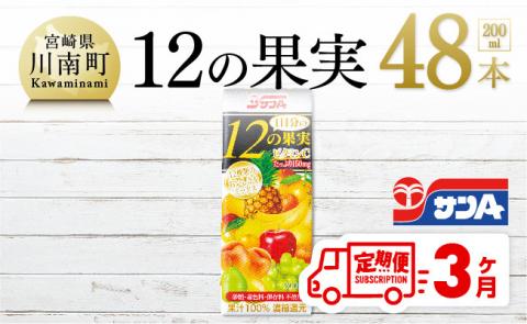 【定期便】1日分の12の果実 200ml×48本セット 3ケ月定期便【ジュース 果汁100％ ミックスジュース フルーツジュース 全3回】[F3025t3]