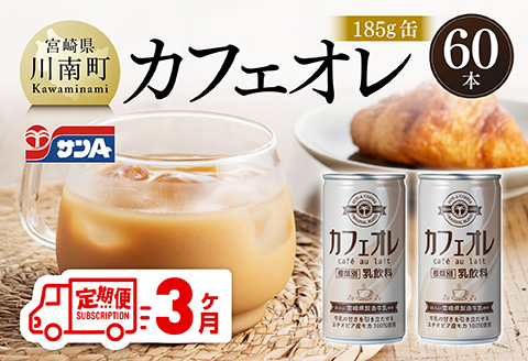 【3ヶ月定期便】サンA カフェオレ 185ｇ 缶 30本 入り ×2ケース 【 飲料 カフェオレ 缶 ジュース 長期保存 九州 宮崎県産 川南町 送料無料 】 [C03010t3]