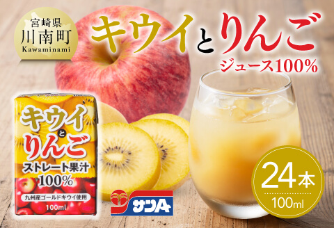 サンAキウイとりんごジュース100％　100ml紙パック×12本×2ケース 【 飲料 ジュース キウイ りんご リンゴ 九州産 紙パック 送料無料 】 [C03018]