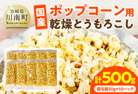 国産ポップコーン用（乾燥とうもろこし）　500g（個包装50g×10パック） 【 数量限定 期間限定 宮崎県産 ポップコーン 】[C07109]
