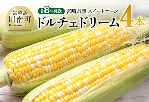 【令和8年発送】宮崎県産とうもろこし　スィートコーン「ドルチェドリーム」4本 【 とうもろこし スイートコーン コーン 野菜 】[C10808]