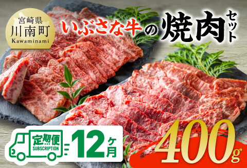 【12ヶ月定期便】いぶさな牛の焼肉セット400g 【 宮崎県産 牛 焼肉 黒毛和牛 定期便 】[D05306t12]