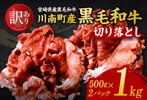 【訳あり】宮崎県産黒毛和牛　川南町産黒毛和牛切り落とし500g×2パック 【肉 牛肉 スライス ミヤチク】 [D05312]