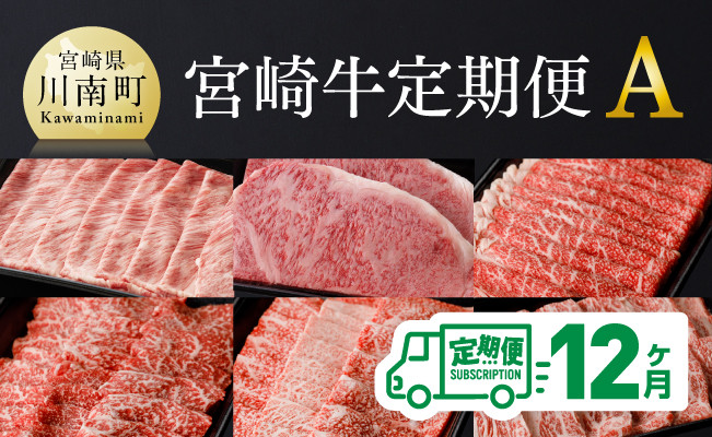 【定期便】宮崎牛12ヶ月定期便A　肉牛牛肉宮崎牛定期便牛肉ロースステーキ牛肉しゃぶしゃぶすき焼き小間切れウデ焼肉牛肉黒毛和牛ミヤチク全6回送料無料牛肉 [D00674t12]