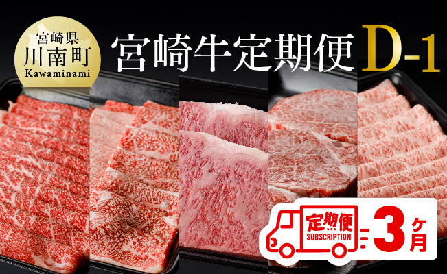 【定期便】宮崎牛３ヶ月定期便Ｄ‐１　牛肉[D00680t3]