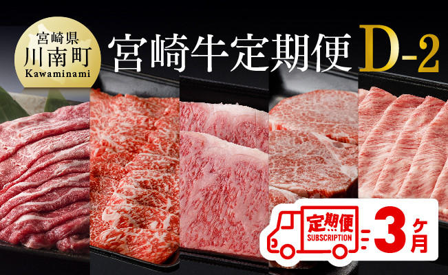 【定期便】宮崎牛３ヶ月定期便Ｄ‐２　牛肉 定期便[D00681t3]
