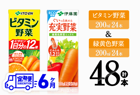 【6ヶ月定期便】ビタミン野菜(紙)24本＋緑黄色野菜(紙)24本【 伊藤園 飲料類 野菜 緑黄色野菜 ビタミン野菜 ジュース セット 詰め合わせ 飲みもの 】[D07372t6]