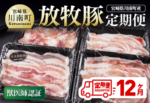 【12ヶ月定期便】宮崎県川南町産豚肉　放牧豚定期便 【 豚 肉 豚肉 国産州産 宮崎県産 川南町 加工品 セット 送料無料 】[C08108t12]