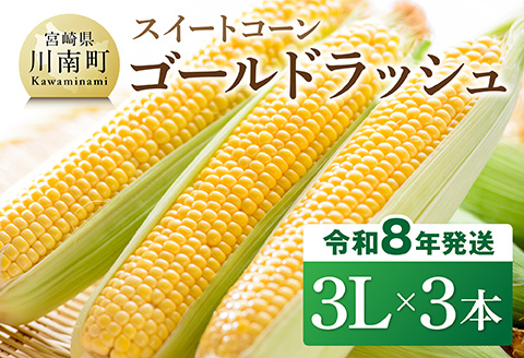 【令和8年発送】宮崎県産とうもろこし　スイートコーン「ゴールドラッシュ」3L×3本【 新鮮 農家直送 トウモロコシ 産地直送 季節限定 期間限定 宮崎県産 九州産 野菜 】[C09105]