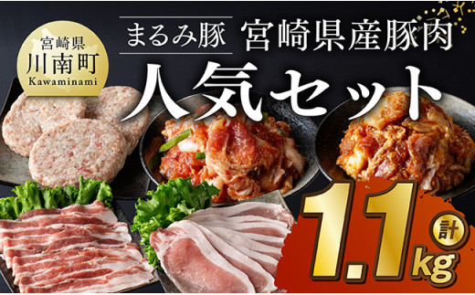 【豚肉】「まるみ豚」宮崎県産豚肉人気セット計1.1kg 【肉 豚肉 ハンバーグ すき焼き しゃぶしゃぶ 総菜】 [D11512]