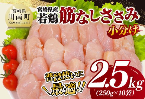 【 小分け 】 宮崎県産 若鶏 筋なし ささみ 2.5kg 【 ササミ 鶏肉 とり肉 精肉 便利 ごはん 料理 送料無料 】[D11611]