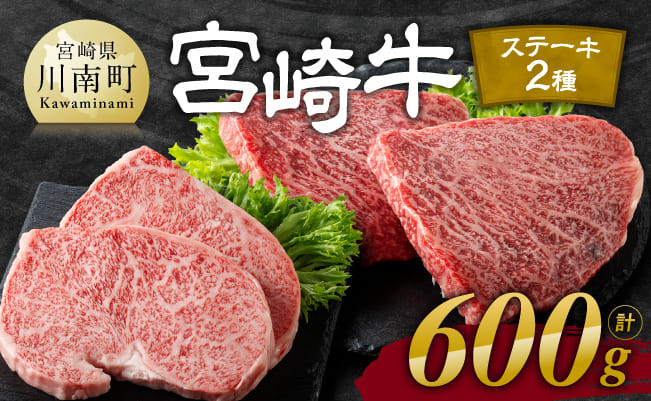 【令和8年1月発送】宮崎牛 ステーキ 2種 600g 【 肉 牛肉 国産 宮崎県産 宮崎牛 黒毛和牛 和牛 ステーキ BBQ 4等級 A4ランク ロース モモ 】[E11118r801] 【令和8年1月発送】