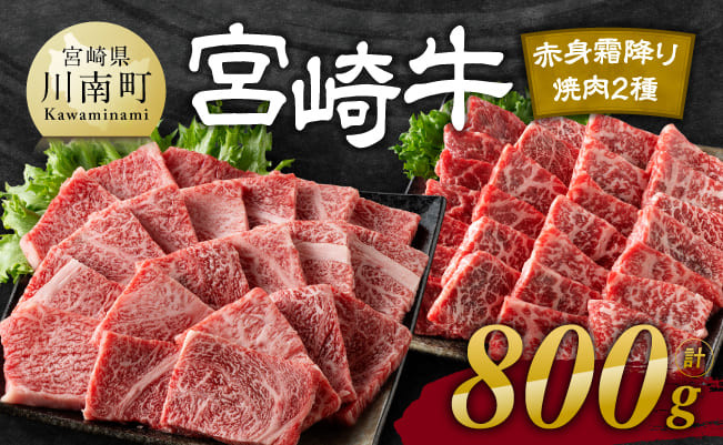 【令和8年2月発送】宮崎牛赤身霜降り焼肉2種 800g 【 肉 牛肉 国産 宮崎県産 宮崎牛 黒毛和牛 和牛 焼肉 BBQ 4等級 A4ランク 肩ロース ウデ モモ 】[E11124r802] 【令和8年2月発送】