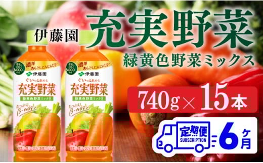 充実野菜 緑黄色野菜ミックスペットボトル　740g×15本　6ヶ月定期便　野菜ジュース[E7366t6]