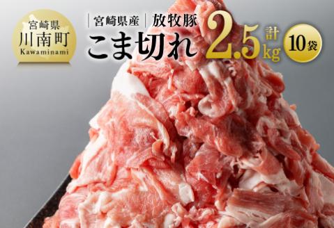 【小分け！】宮崎県産豚肉　放牧豚こま切れ　10袋(計2.5㎏)　豚肉[C08105]