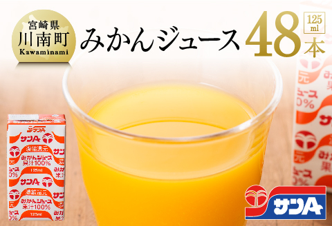 サンAみかんジュース100% 125ml紙パック×24本×2ケース 【 ふるさと納税 飲料 オレンジ ジュース みかん ミカン 温州みかん 紙パック 川南町 国内産 九州 宮崎県 送料無料 】 [C03026]