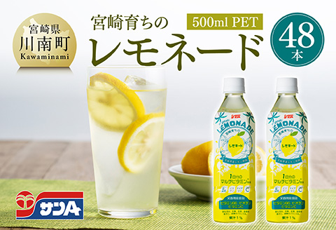 サンA宮崎育ちのレモネード500mlＰＥＴ　24本入り×2ケース【飲料 栄養機能食品 レモン 檸檬 マルチビタミン配合 セット ジュース PET 長期保存 備蓄 送料無料】[C03016]