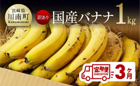 【定期便】【訳あり】国産バナナ1kg　3ヶ月定期便【国産 バナナ 無農薬 フルーツ 果物 デザート 朝食 スムージー 川南町 全3回】[F5803]