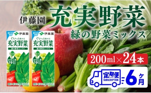【6ヶ月定期便】充実野菜緑の野菜ミックス200ml×24本 【 全6回 伊藤園 飲料類 野菜ジュース 野菜 ジュース ミックスジュース 飲みもの 】 [D07323t6]