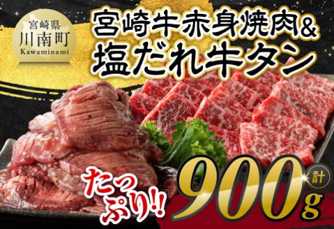 宮崎牛赤身焼肉&塩だれ牛タン 計900g 牛肉[E11147]