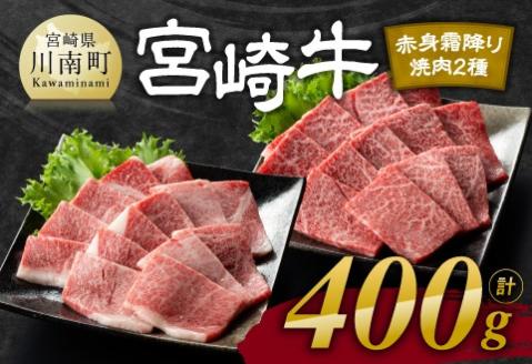 宮崎牛 赤身 霜降り 焼肉 2種 400g 牛肉[E11105]