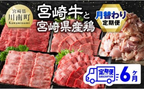 [6ヶ月定期便] 宮崎牛と宮崎県産鶏 月替わり便 牛肉