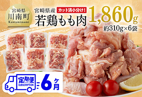 [6ヶ月定期便][小分け]宮崎県産若鶏もも肉1.86kg(310g×6袋) 鶏肉[C06910t6]