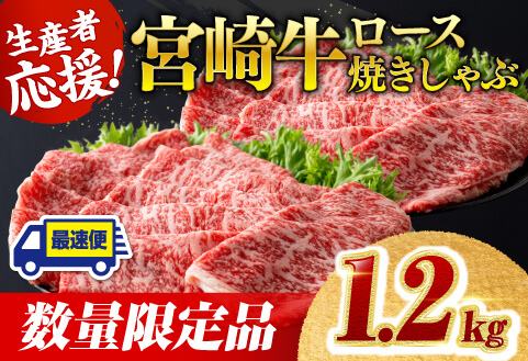 [数量限定牛肉]宮崎牛ロース焼きしゃぶ1.2kg 肉牛牛肉宮崎牛ステーキ用牛肉BBQに牛肉アウトドア牛肉記念日牛肉ブランド牛お祝用牛肉ブランド牛肉精肉最速便牛肉応援牛肉送料無料牛肉 [D0608]