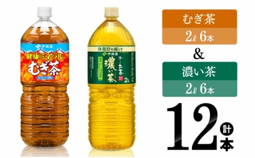 伊藤園　ミネラルむぎ茶2L(6本)＋お～いお茶濃い茶2L(6本) (PET） 【伊藤園 飲料類 お茶 麦茶 濃い茶 緑茶 PET セット 詰め合わせ 飲みもの】[C07317]