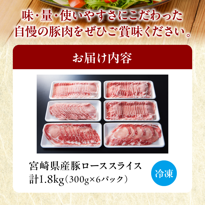 宮崎県産豚ローススライス計1.8kg_T009-0062【肉 豚 豚肉 おかず 国産 人気 ギフト 食品 お肉 しゃぶしゃぶ 贈り物 お土産 送料無料 プレゼント】