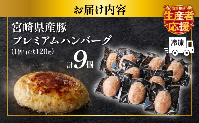 生産者応援!!【期間・数量限定特別規格】宮崎県産豚プレミアムハンバーグ(計9個) 肉 豚肉 加工品 惣菜 国産_T001-0091-ZO【人気 ギフト 食品 おかず 自家製 お土産 贈り物 送料無料 プレゼント】