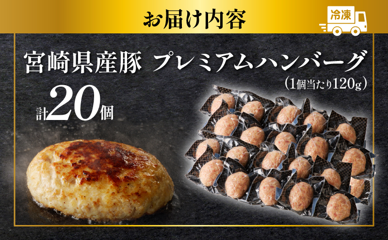 宮崎県産豚プレミアムハンバーグ(計20個)_T001-0121【肉 豚肉 加工品 惣菜 国産 人気 ギフト 食品 おかず 自家製 お土産 贈り物 送料無料 プレゼント】