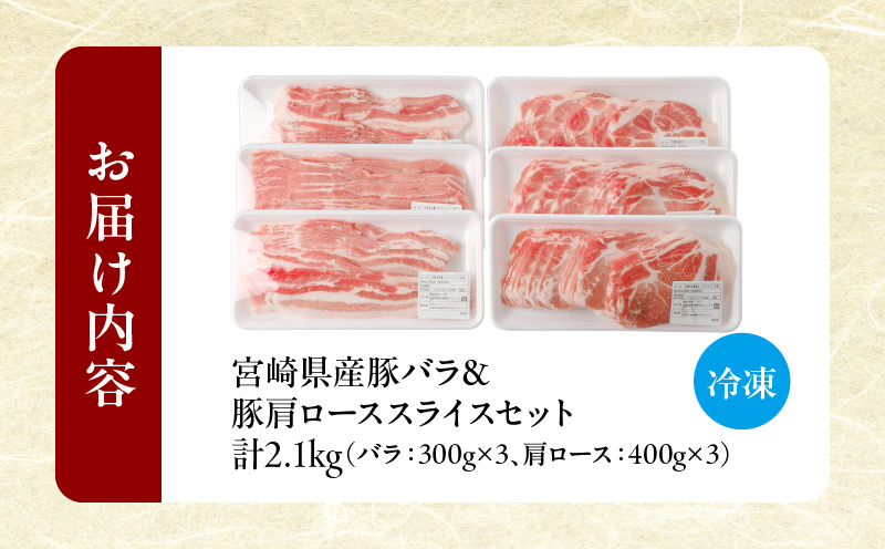 宮崎県産豚バラ＆豚肩ローススライスセット合計2.1kg 肉 豚 豚肉 焼肉 国産_T009-0073【人気 ギフト 食品 お肉 しゃぶしゃぶ 贈り物 お土産 送料無料 プレゼント】