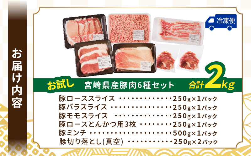 ≪宮崎県産≫豚肉6種＼てげスゲーセット／合計2kg 肉 豚 豚肉 おかず 国産_T009-030【人気 ギフト 食品 お肉 しゃぶしゃぶ 贈り物 お土産 送料無料 プレゼント】