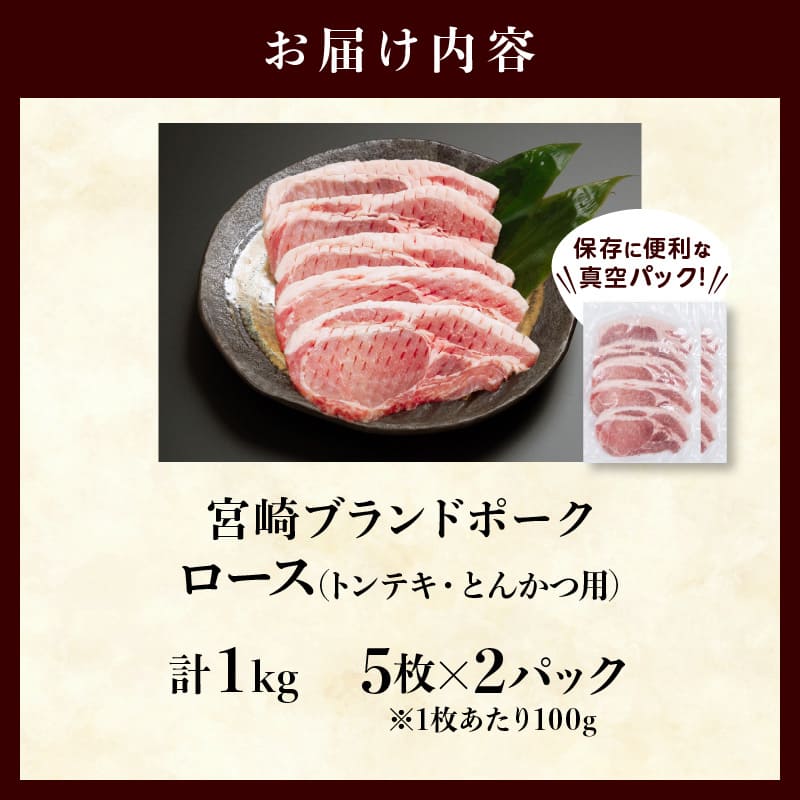≪宮崎ブランドポーク≫ロース(トンテキ・とんかつ用)計1kg_T023-0111【肉 豚 豚肉 国産 人気 ギフト 食品 おかず お肉 焼肉 BBQ 贈り物 送料無料 プレゼント】