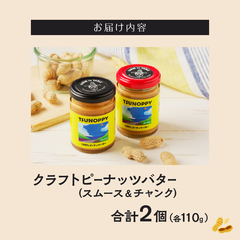 【2週間以内発送】都農町産クラフトピーナッツバターセット(スムース＆チャンク)合計2個_T024-0101【落花生 加工品 国産 人気 ギフト 食品 ジャム デザート 贈り物 お土産 送料無料 プレゼント】