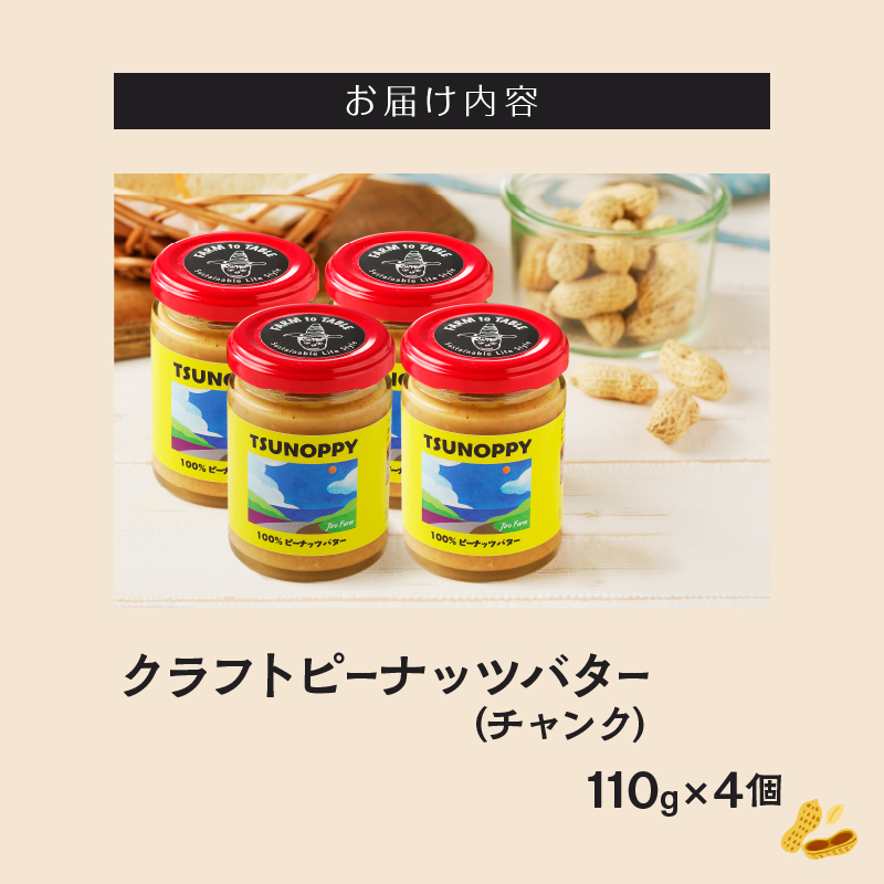 【2週間以内発送】都農町産クラフトピーナッツバター(チャンク)計4個_T024-0121【落花生 加工品 国産 人気 ギフト 食品 ジャム デザート 贈り物 お土産 送料無料 プレゼント】