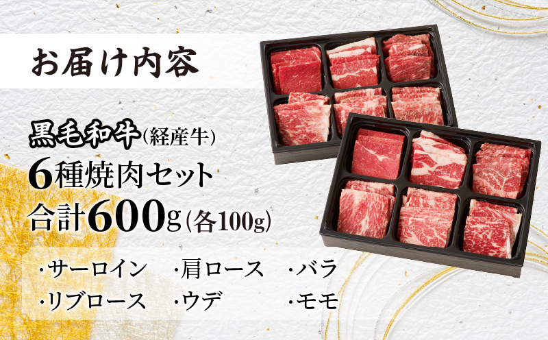 生産者応援≪訳あり≫黒毛和牛(経産牛)6種焼肉セット(合計600g)_T030-1203【肉 牛 牛肉 おかず 国産 人気 ギフト 食品 お肉 焼き肉 BBQ お土産 贈り物 送料無料 プレゼント】